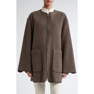 Toteme Felted Wool Zip Up Jacket Oak Melange 32 Small Brown XXS